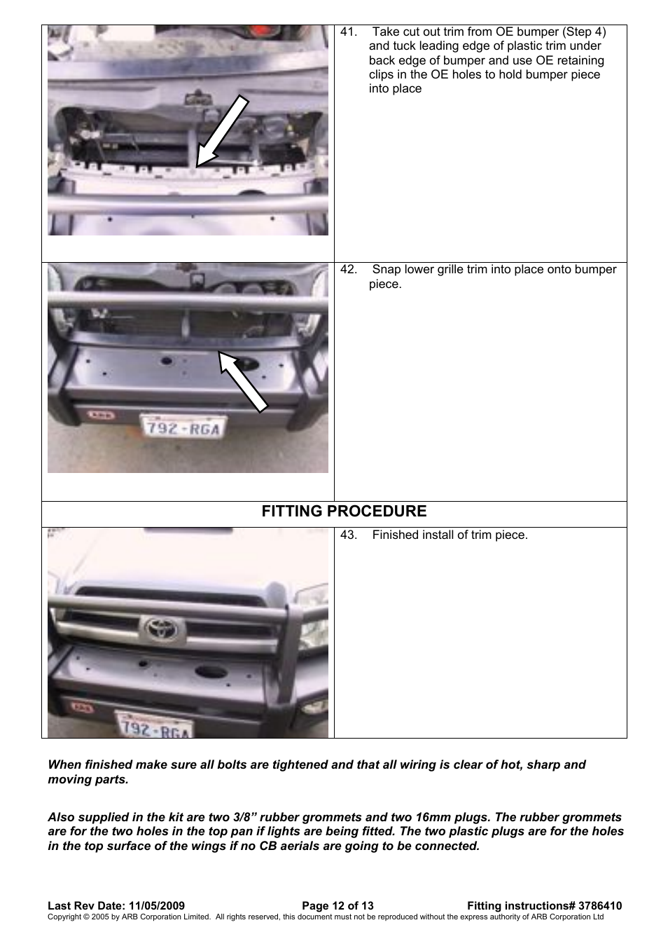 Fitting procedure | ARB WINCH BULL BAR User Manual | Page 12 / 13