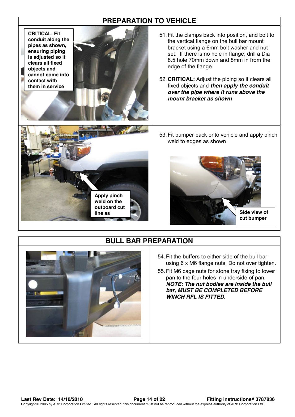 Preparation to vehicle, Bull bar preparation | ARB 3421520 User Manual | Page 14 / 22