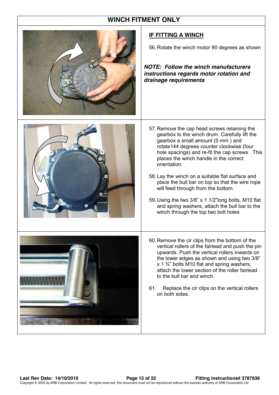 Winch fitment only | ARB 3421520 User Manual | Page 15 / 22