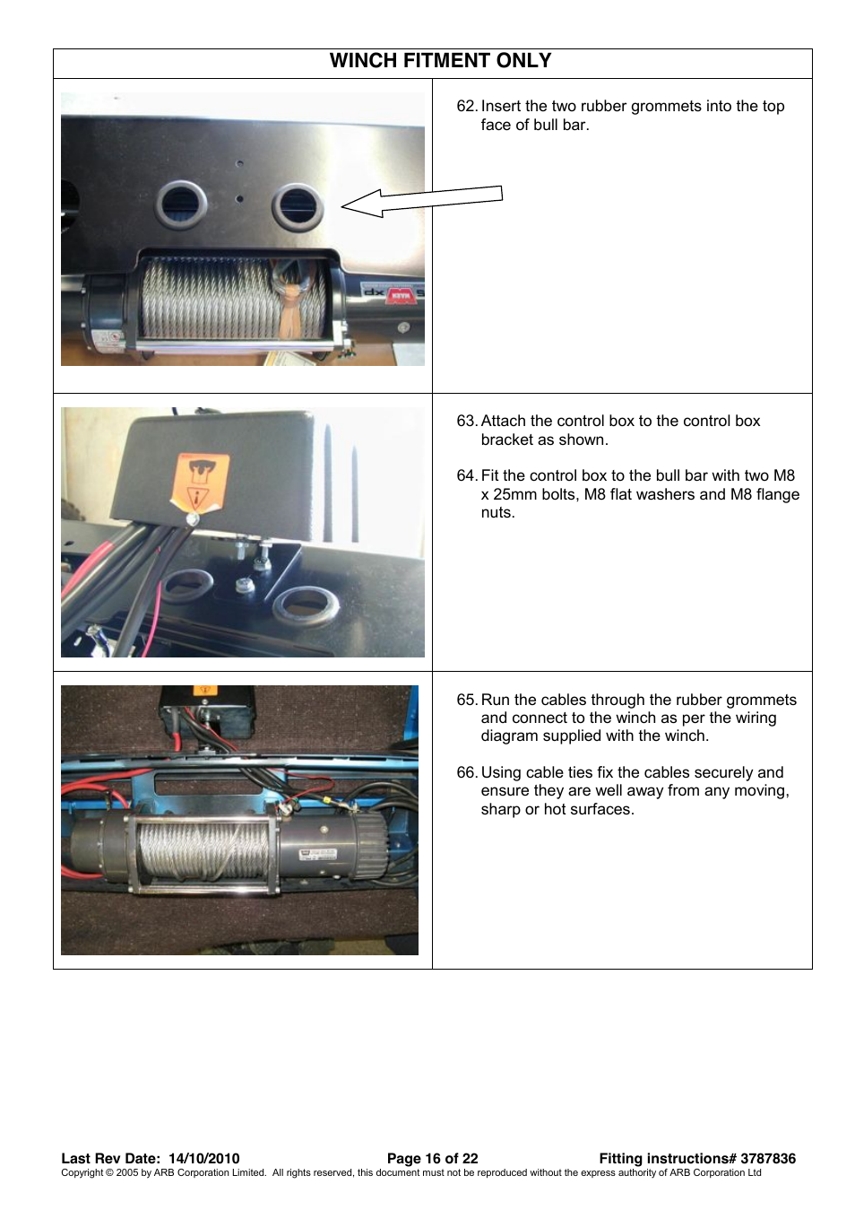 Winch fitment only | ARB 3421520 User Manual | Page 16 / 22