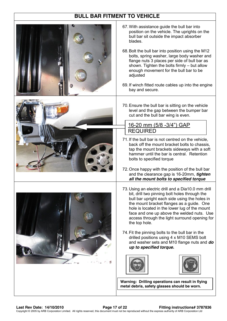 Bull bar fitment to vehicle | ARB 3421520 User Manual | Page 17 / 22