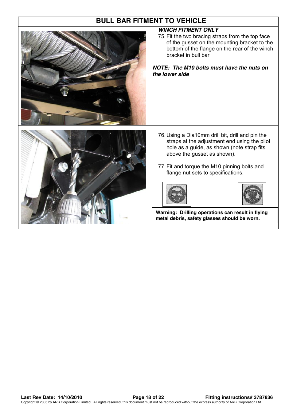 Bull bar fitment to vehicle | ARB 3421520 User Manual | Page 18 / 22
