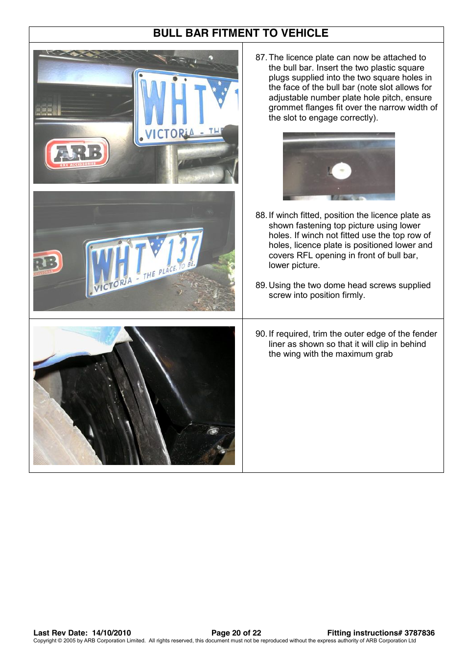 Bull bar fitment to vehicle | ARB 3421520 User Manual | Page 20 / 22