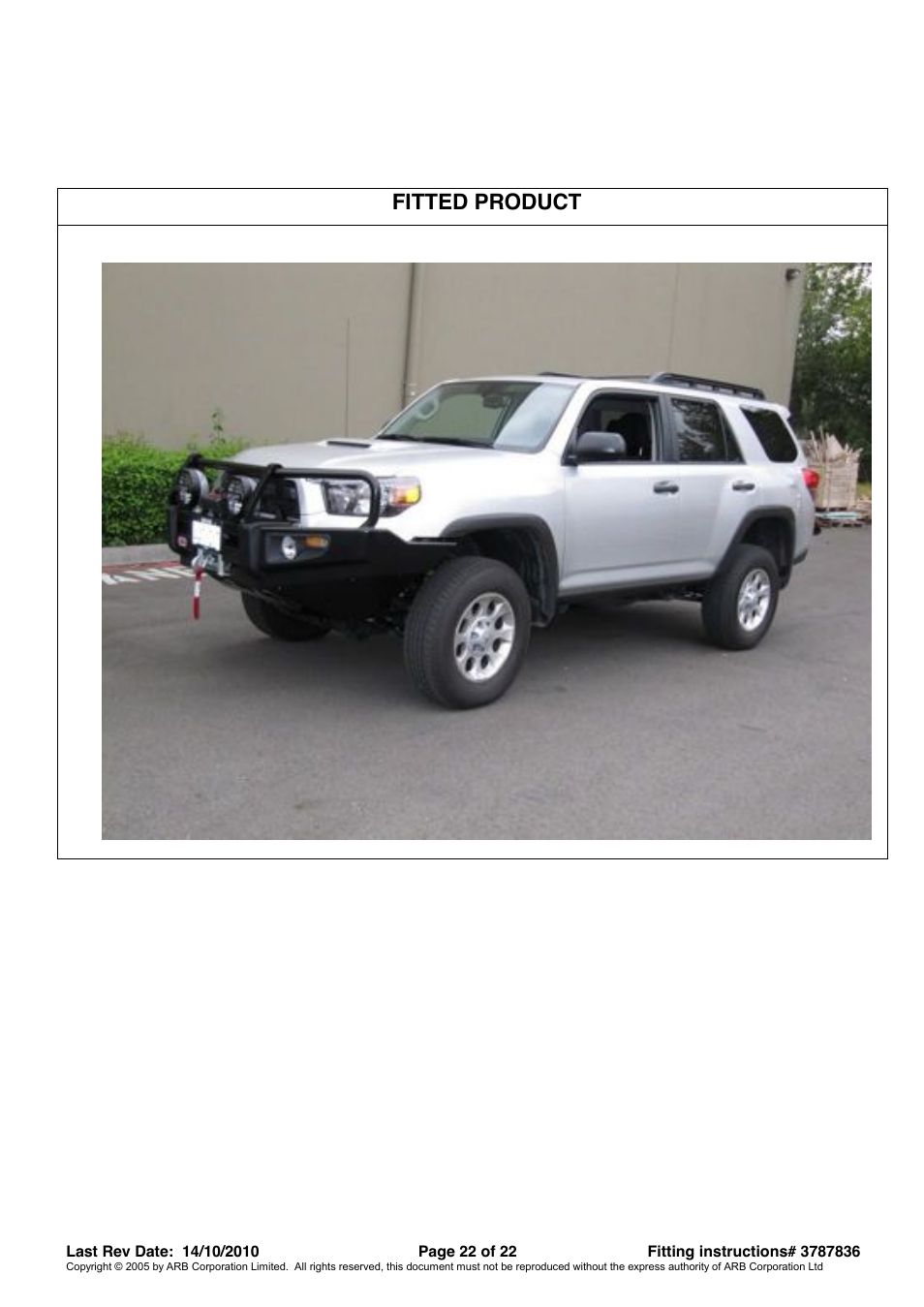 Fitted product | ARB 3421520 User Manual | Page 22 / 22