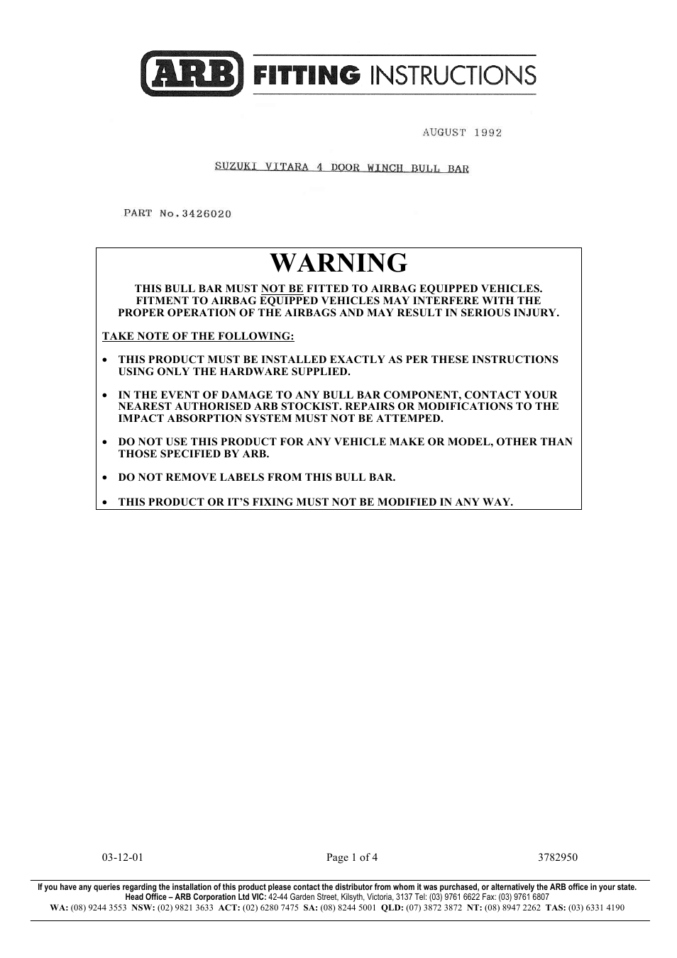 ARB 3426020 User Manual | 4 pages