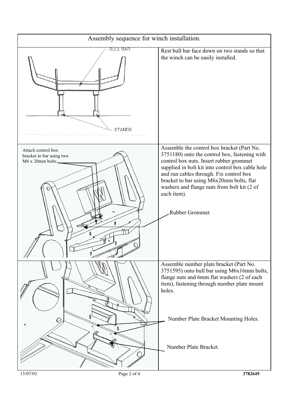 Assembly sequence for winch installation | ARB 3438110 User Manual | Page 2 / 4