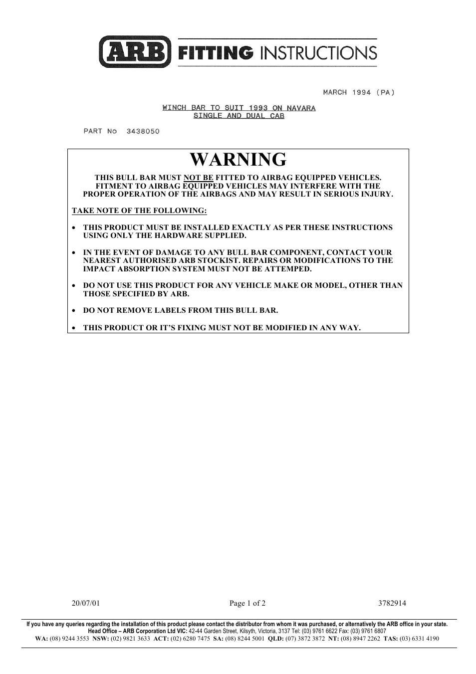 ARB 3438050 User Manual | 3 pages
