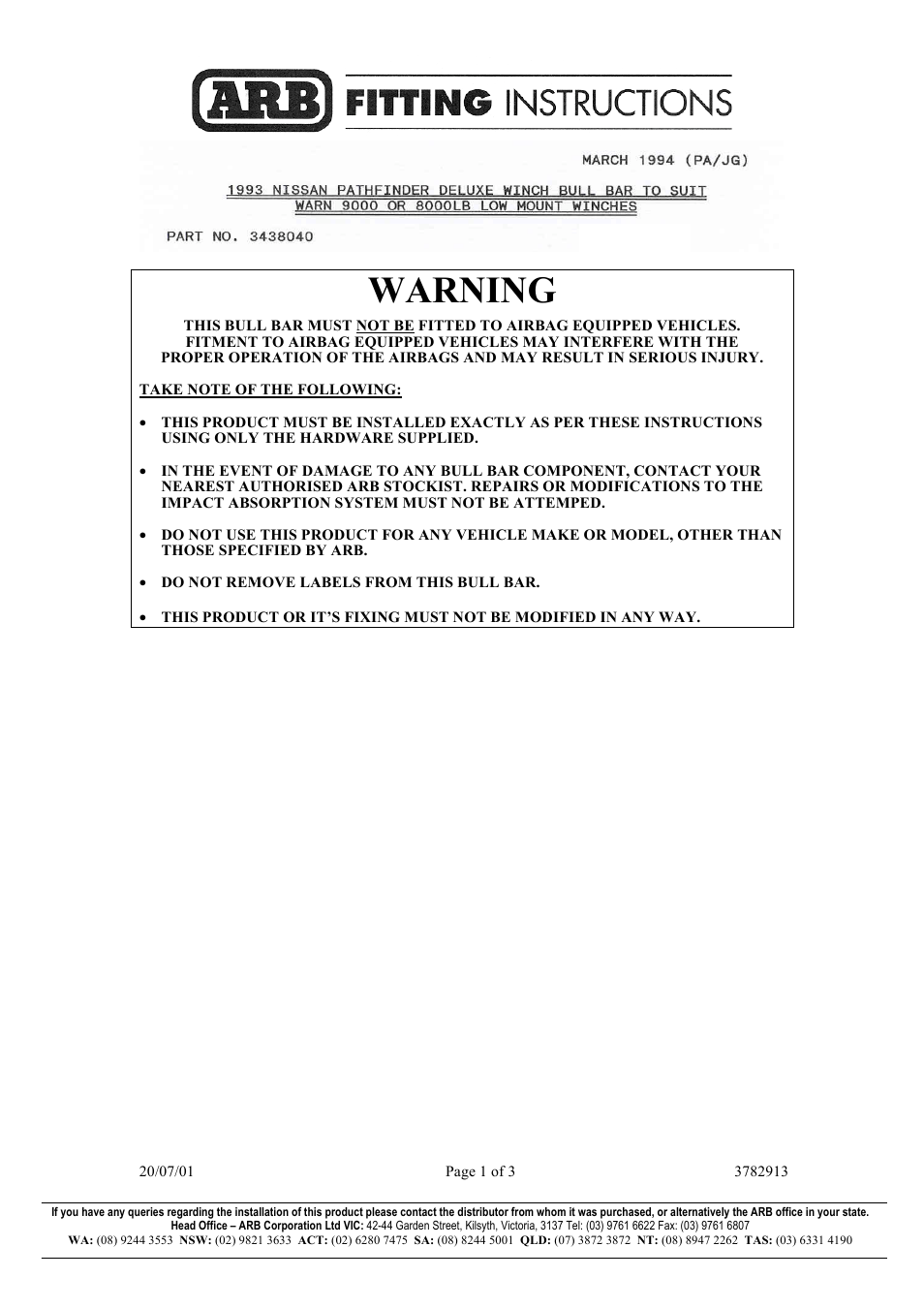 ARB 3438040 User Manual | 3 pages