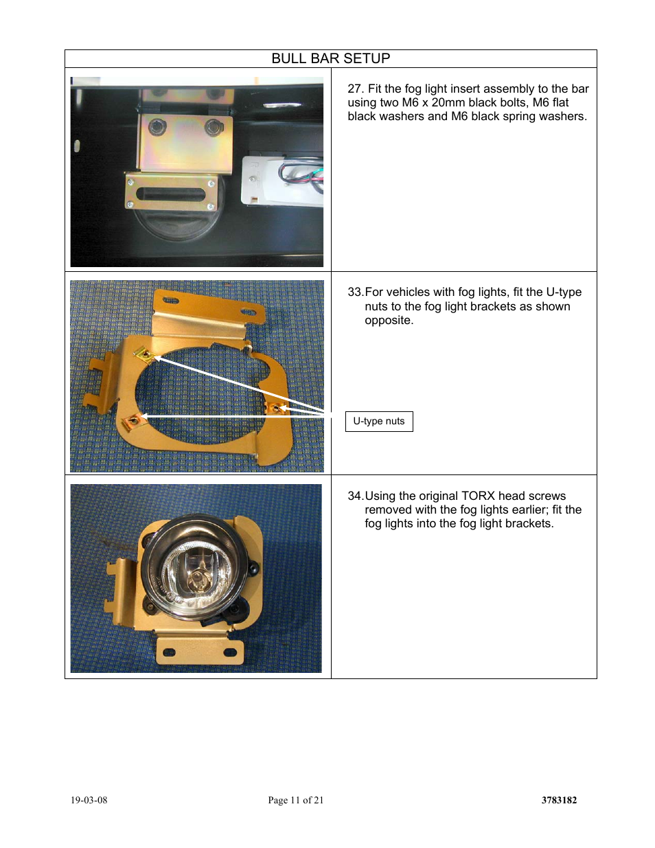 Bull bar setup | ARB 3432150 User Manual | Page 11 / 21