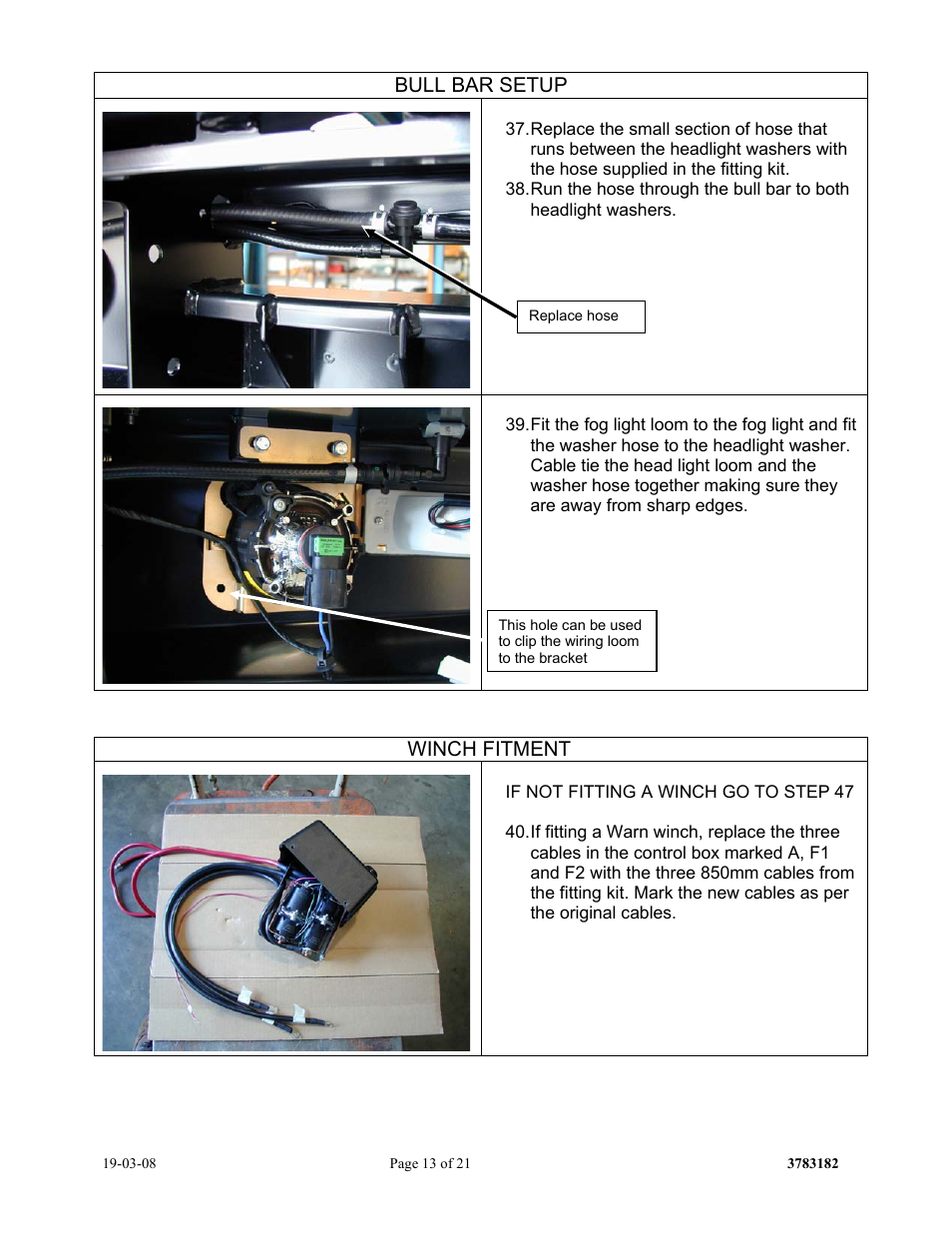 Bull bar setup, Winch fitment | ARB 3432150 User Manual | Page 13 / 21