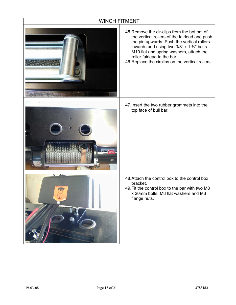 Winch fitment | ARB 3432150 User Manual | Page 15 / 21