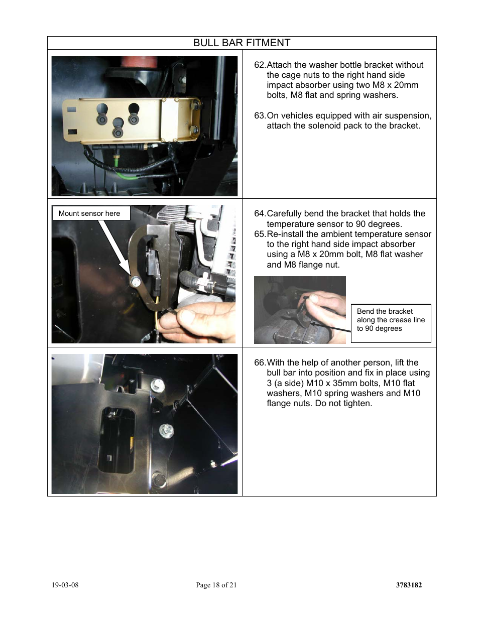 Bull bar fitment | ARB 3432150 User Manual | Page 18 / 21