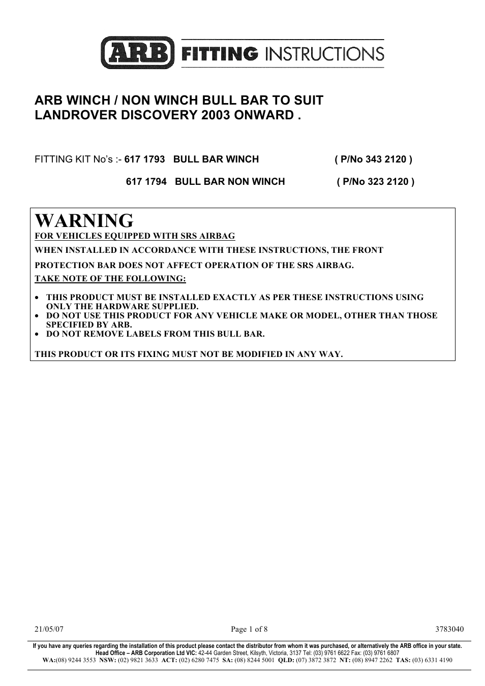 ARB 3432120 User Manual | 8 pages