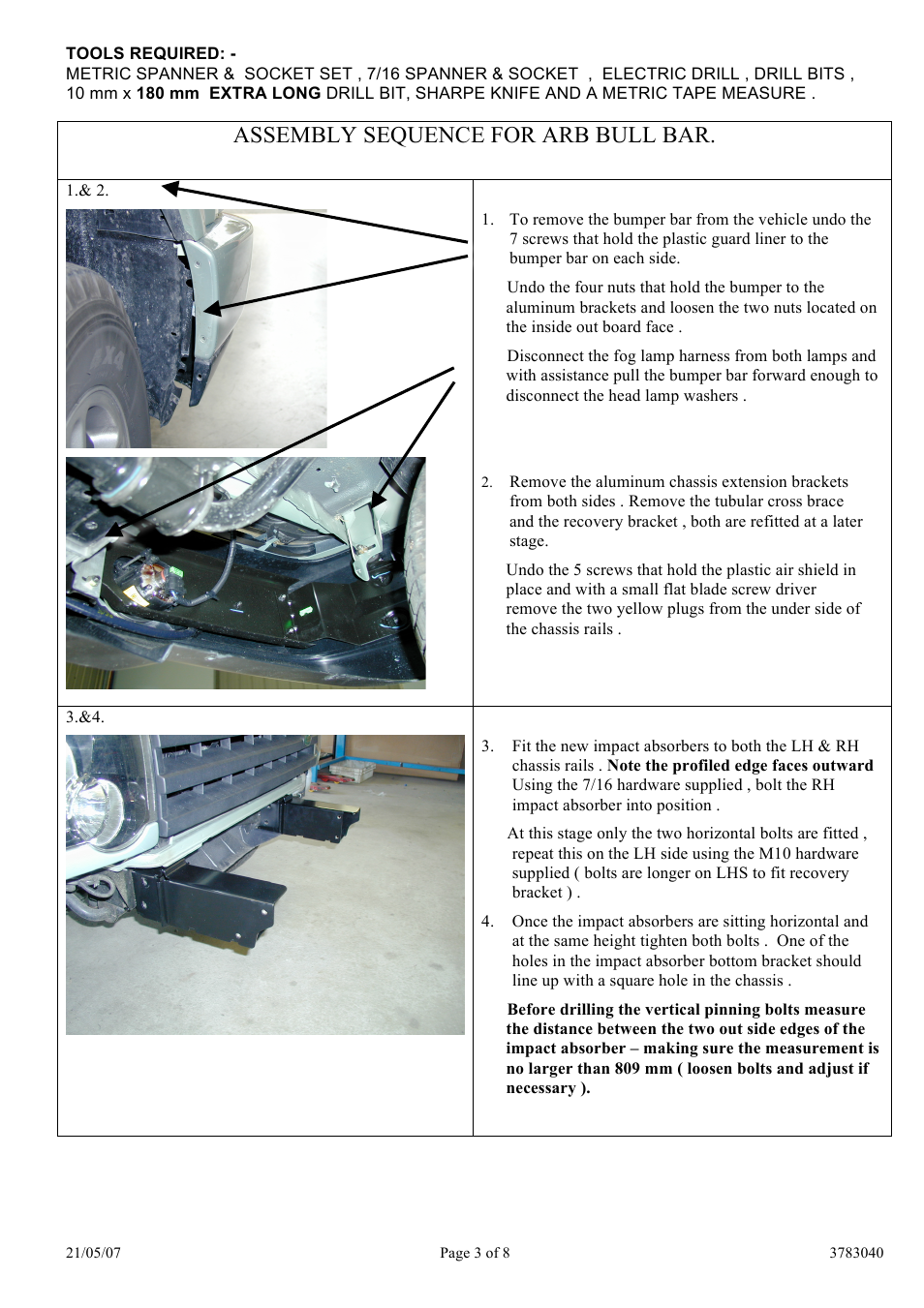 Assembly sequence for arb bull bar | ARB 3432120 User Manual | Page 3 / 8