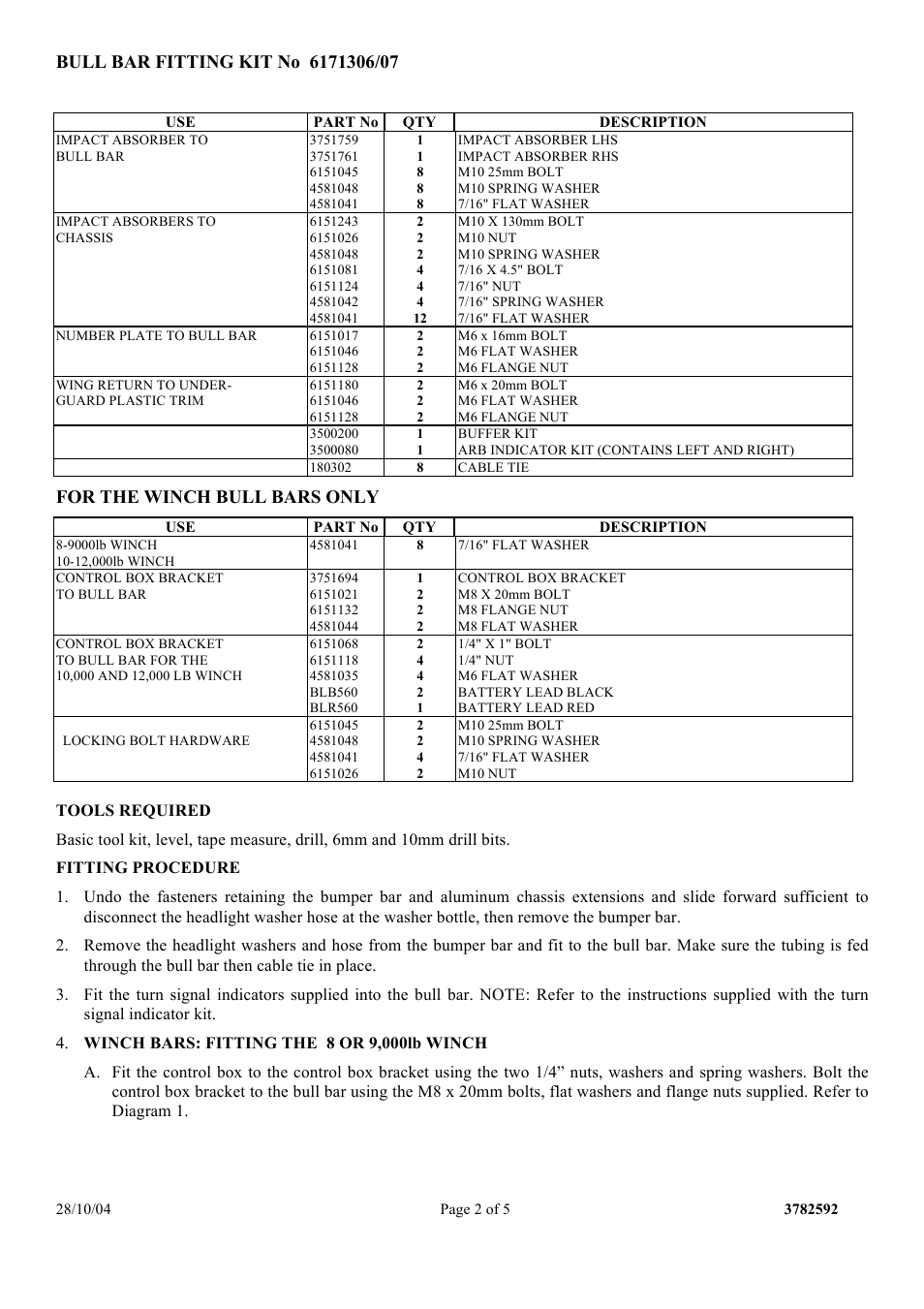 For the winch bull bars only | ARB 3432060 User Manual | Page 2 / 5