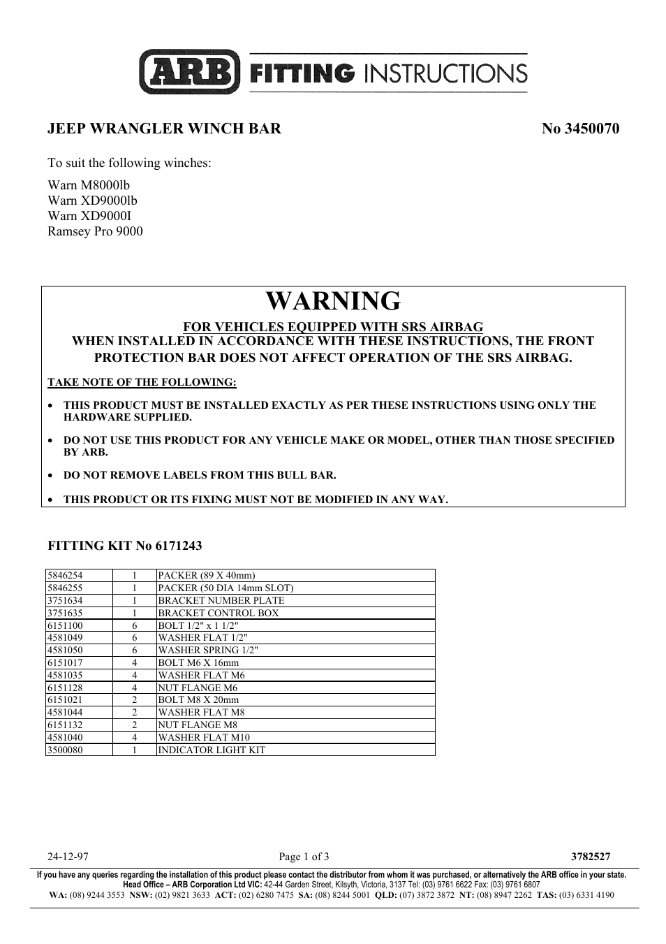 ARB 3450070 User Manual | 3 pages