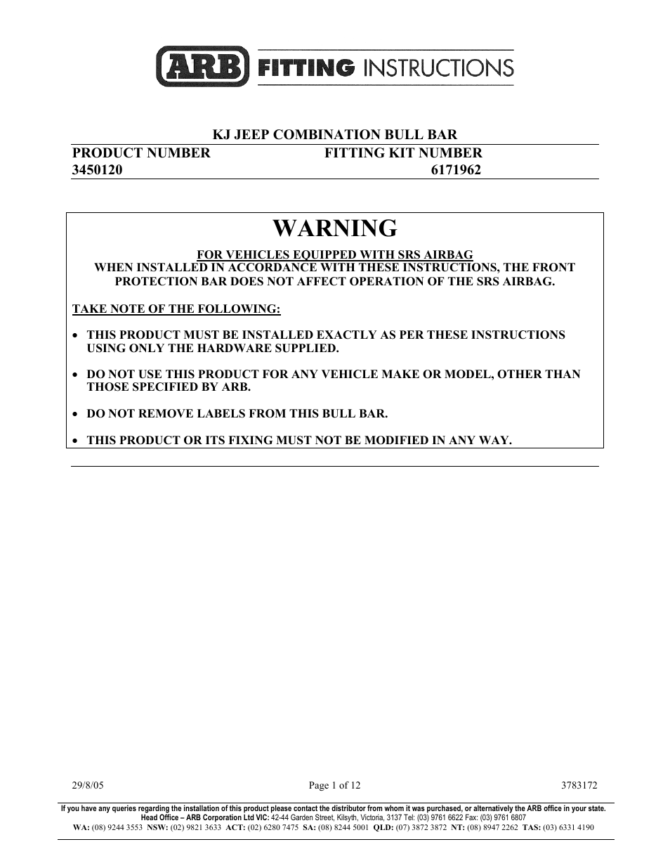 ARB 3450120 User Manual | 12 pages
