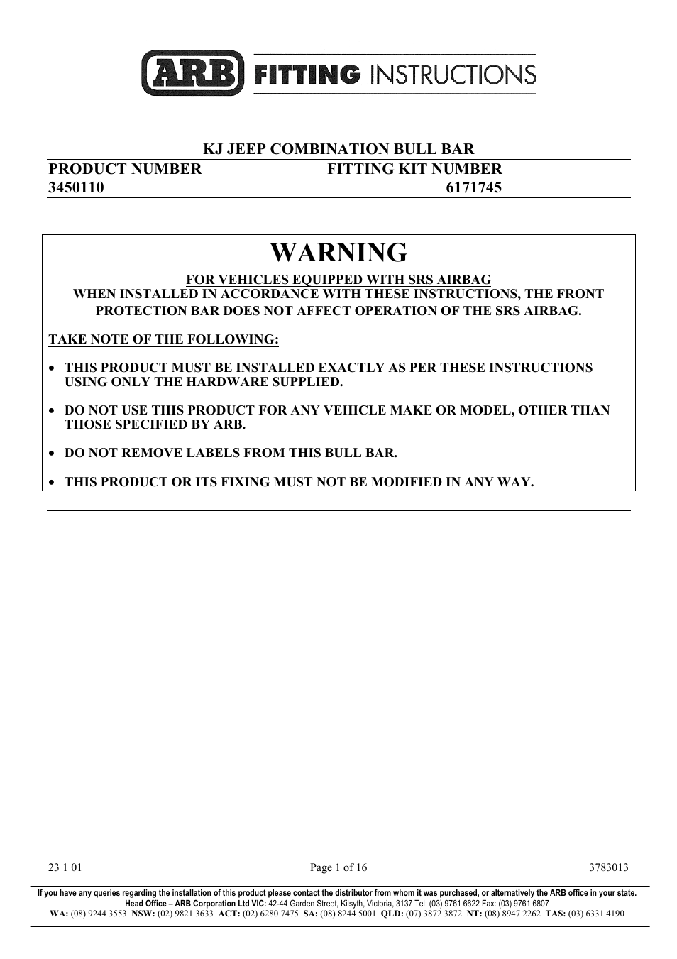 ARB 3450110 User Manual | 16 pages