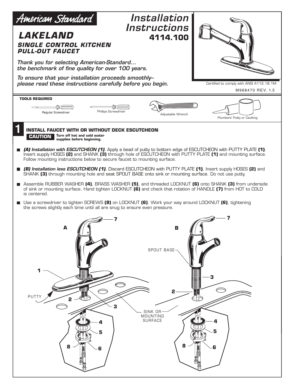 American Standard LAKELAND 4114.1 User Manual | 3 pages