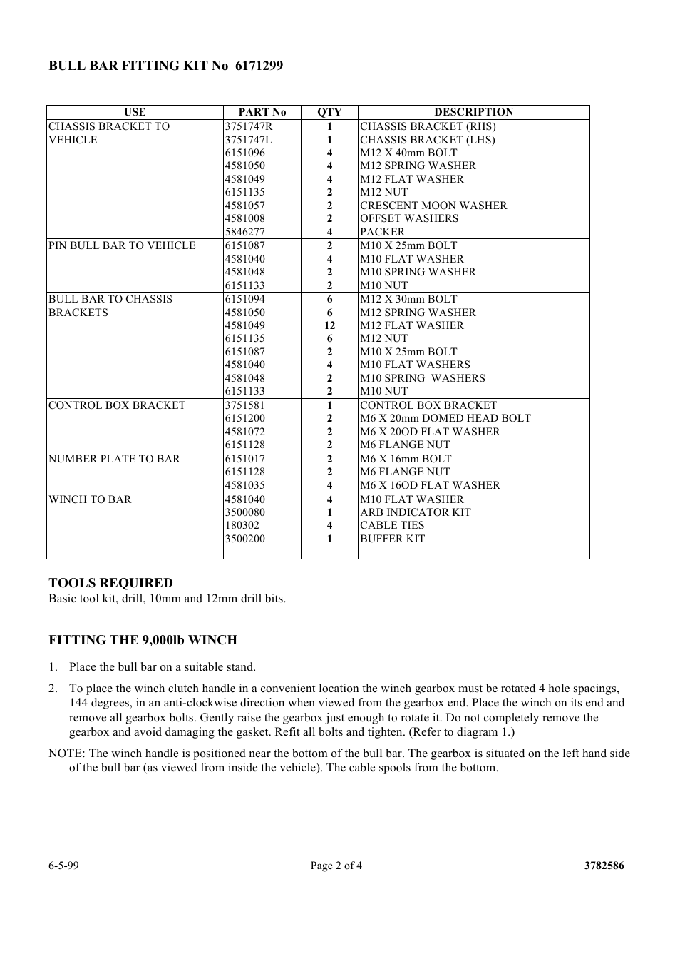 Tools required, Fitting the 9,000lb winch | ARB 3444060 User Manual | Page 2 / 4