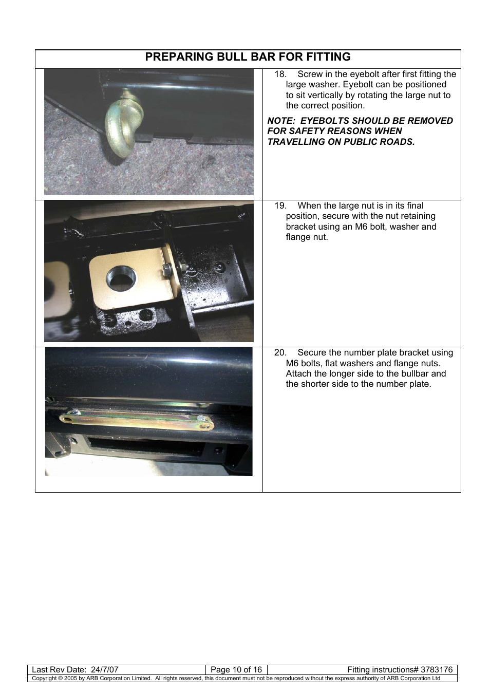 Preparing bull bar for fitting | ARB 3462040 User Manual | Page 11 / 45