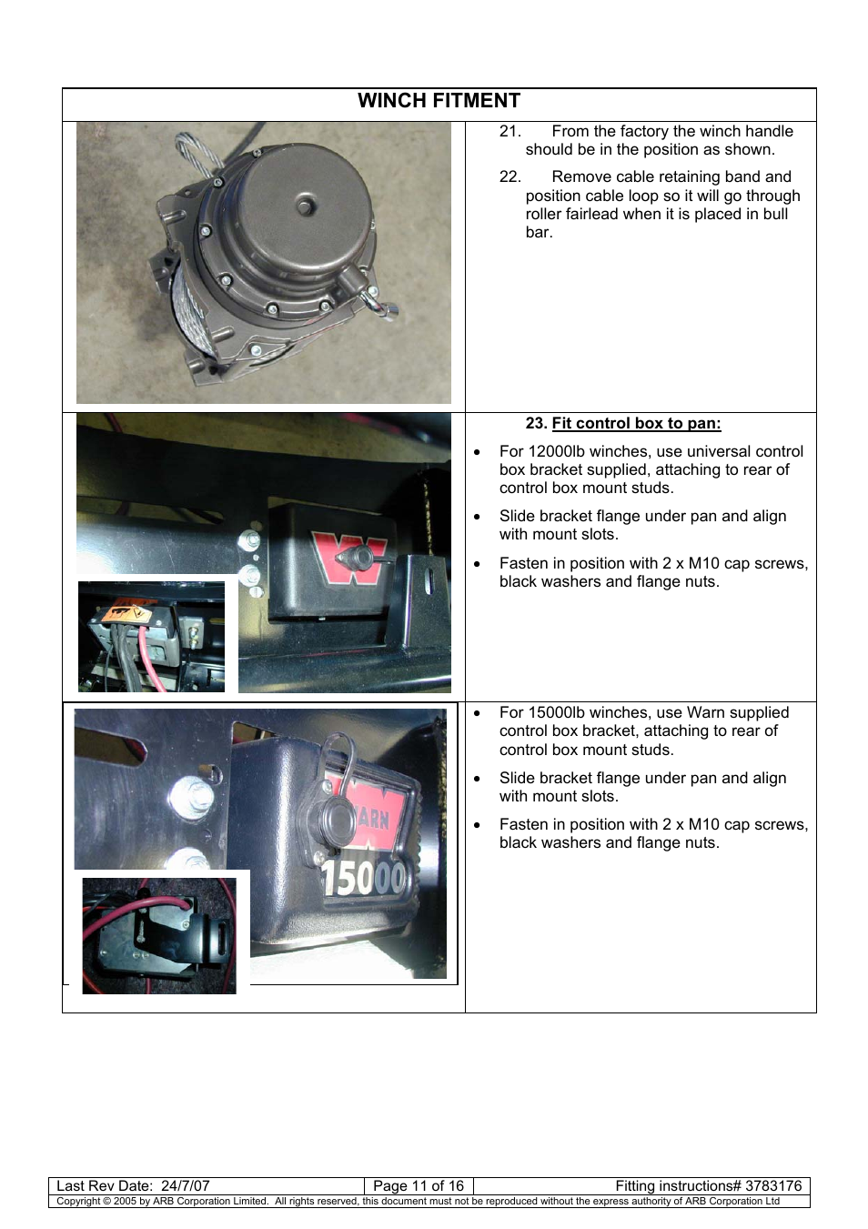 Winch fitment | ARB 3462040 User Manual | Page 12 / 45
