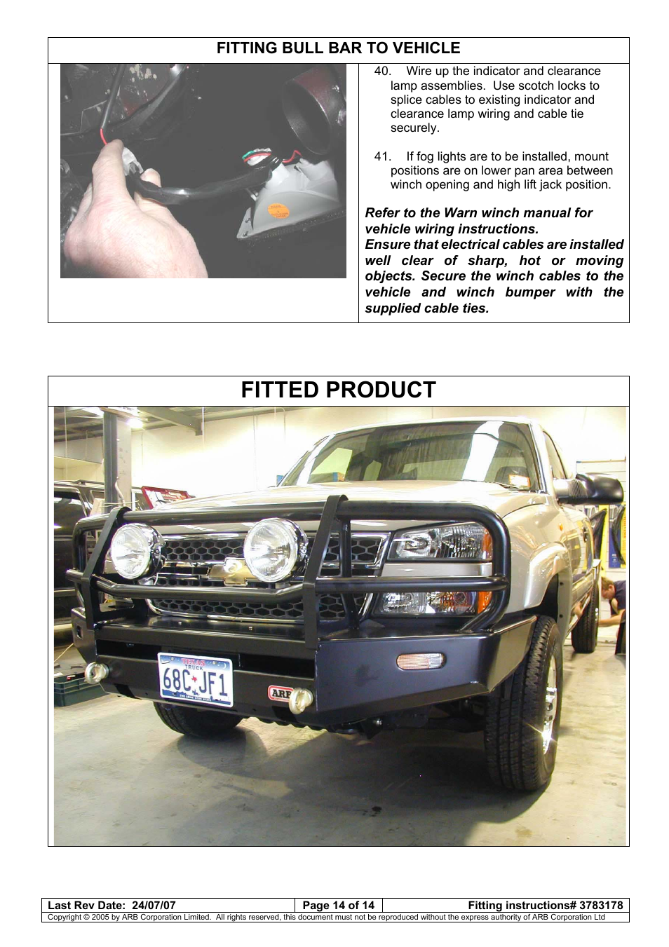 Fitted product, Fitting bull bar to vehicle | ARB 3462040 User Manual | Page 31 / 45
