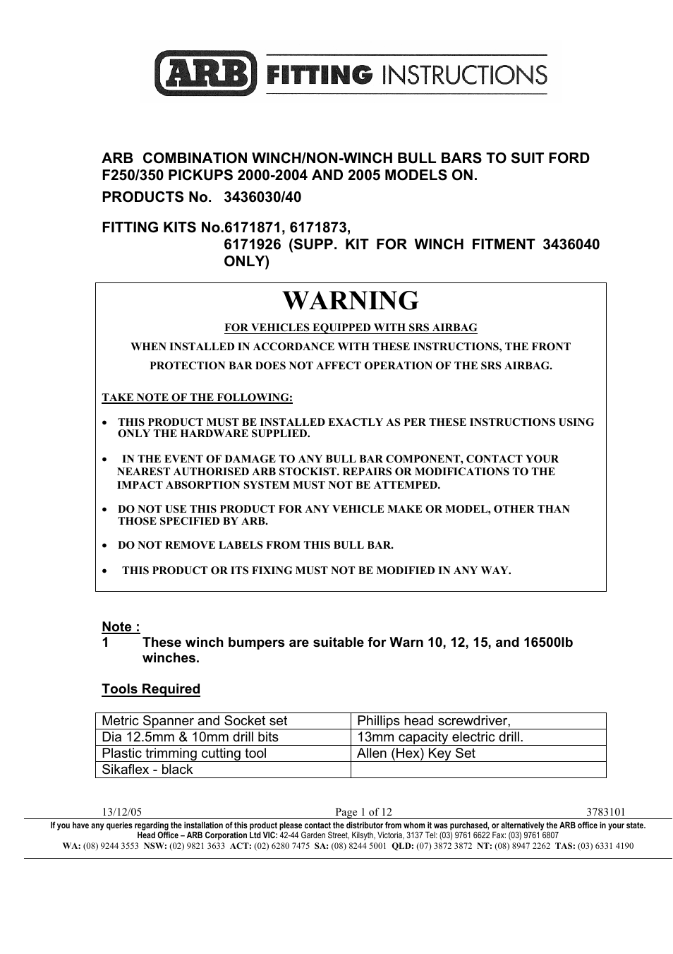ARB 3436030 User Manual | 12 pages