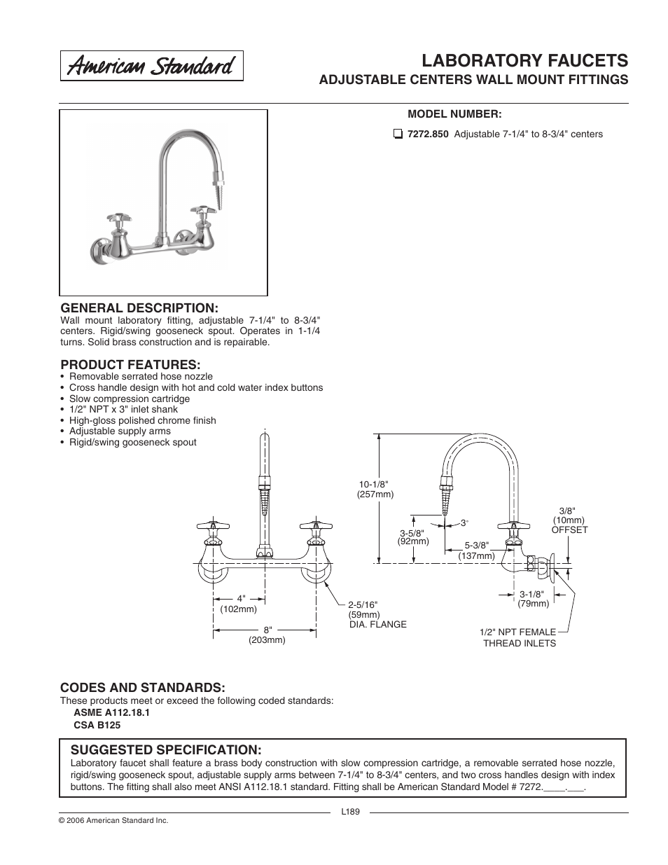 American Standard 7272.850 User Manual | 1 page