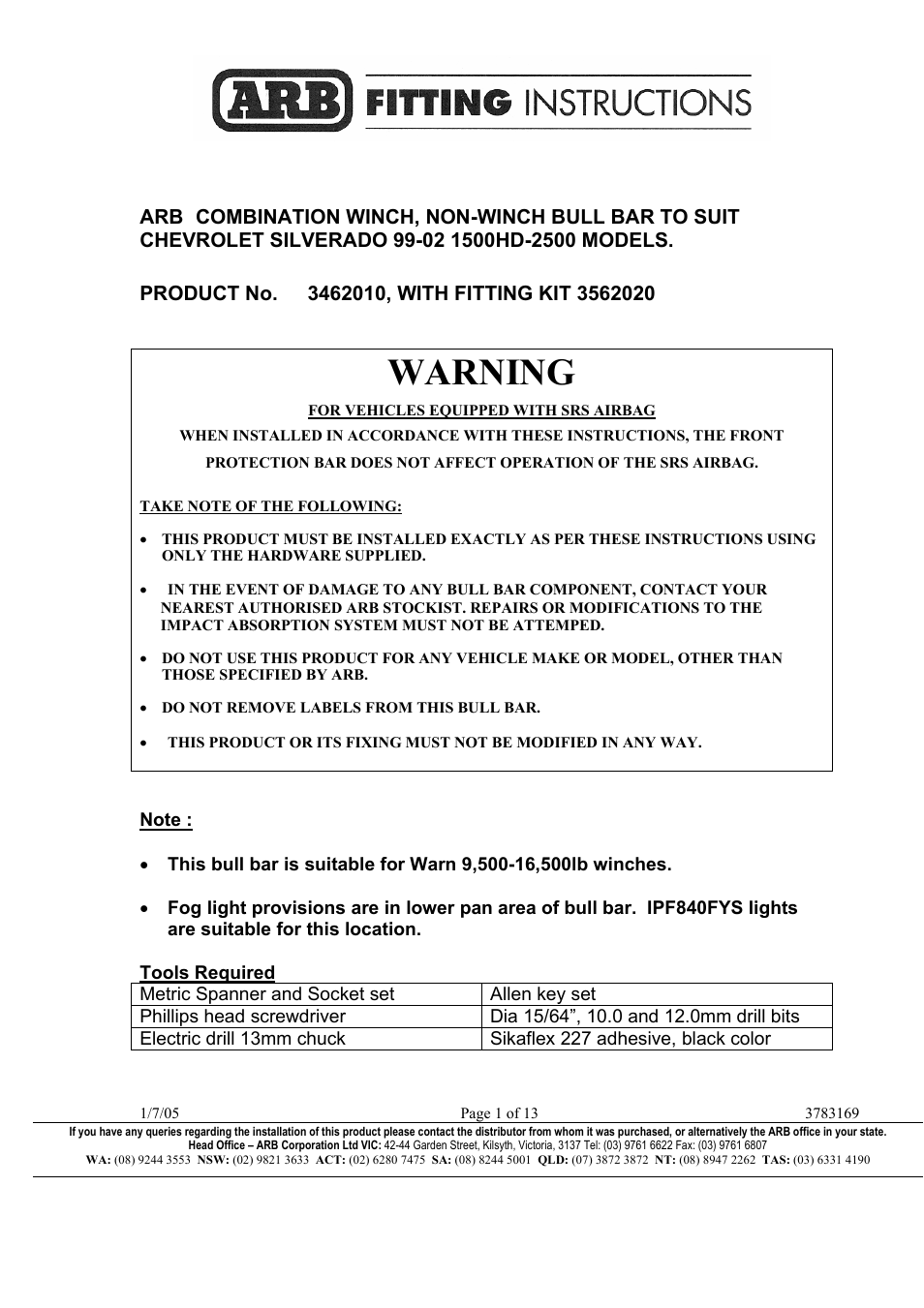 3462010w/3562020i, Warning | ARB 3462010 User Manual | Page 15 / 40