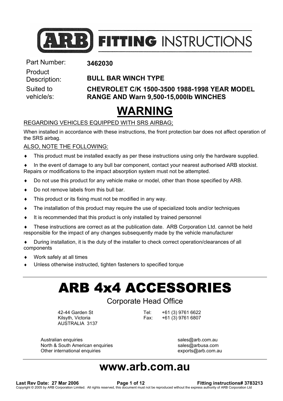 ARB 3462030 User Manual | 12 pages