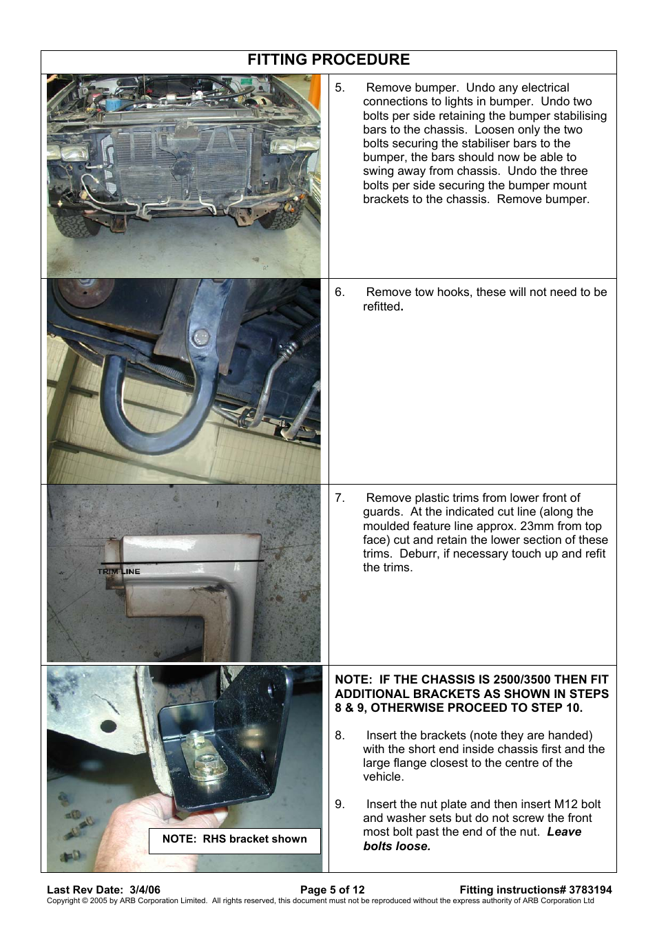 Fitting procedure | ARB 3462030 User Manual | Page 5 / 12