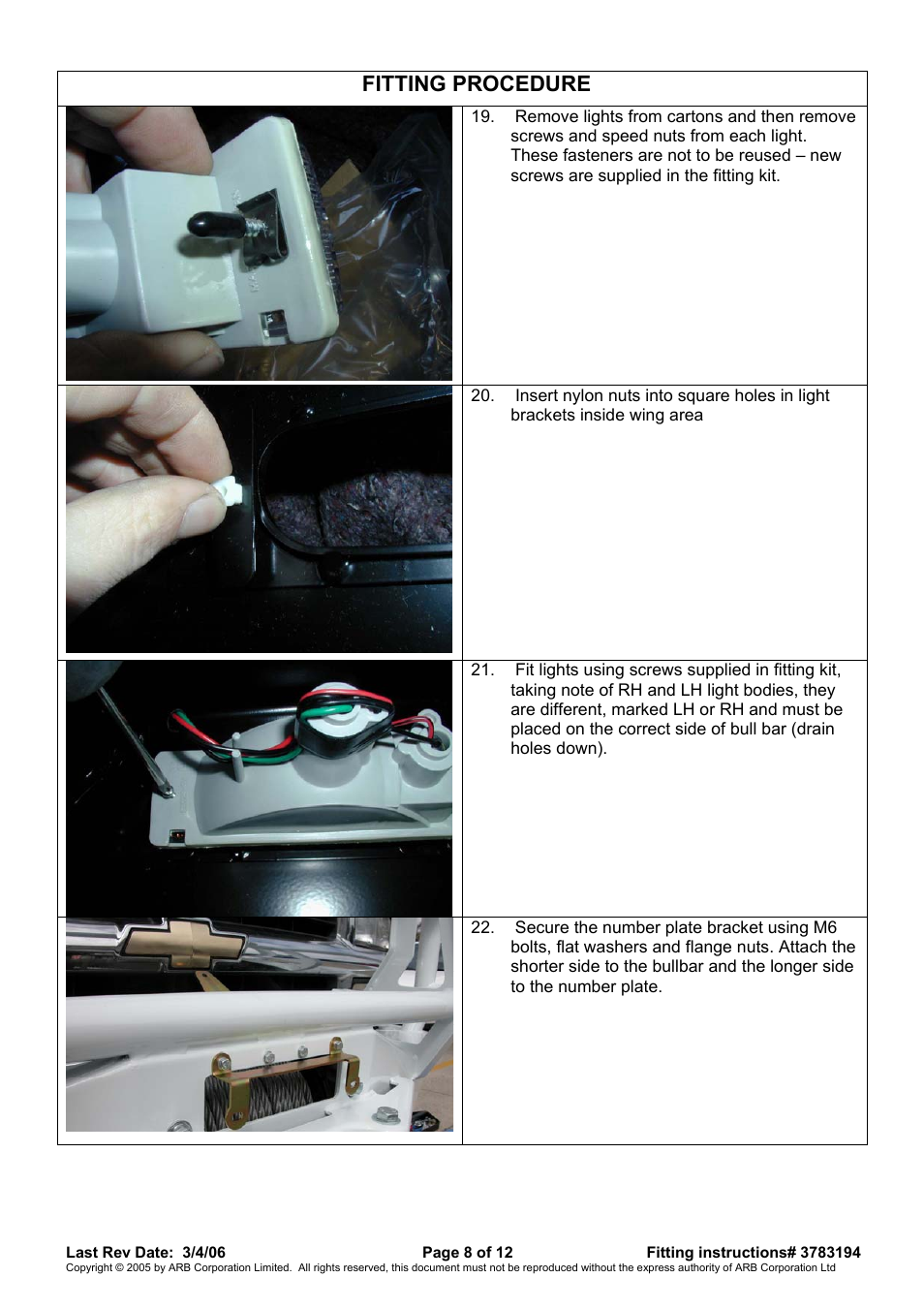 Fitting procedure | ARB 3462030 User Manual | Page 8 / 12