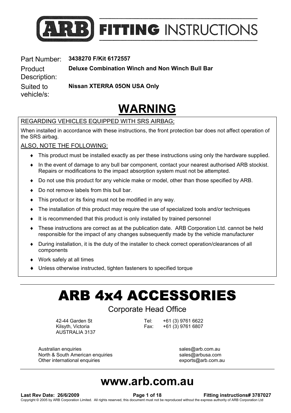 ARB 3438260 User Manual | 18 pages
