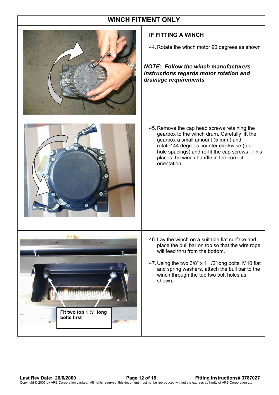 Winch fitment only | ARB 3438260 User Manual | Page 12 / 18