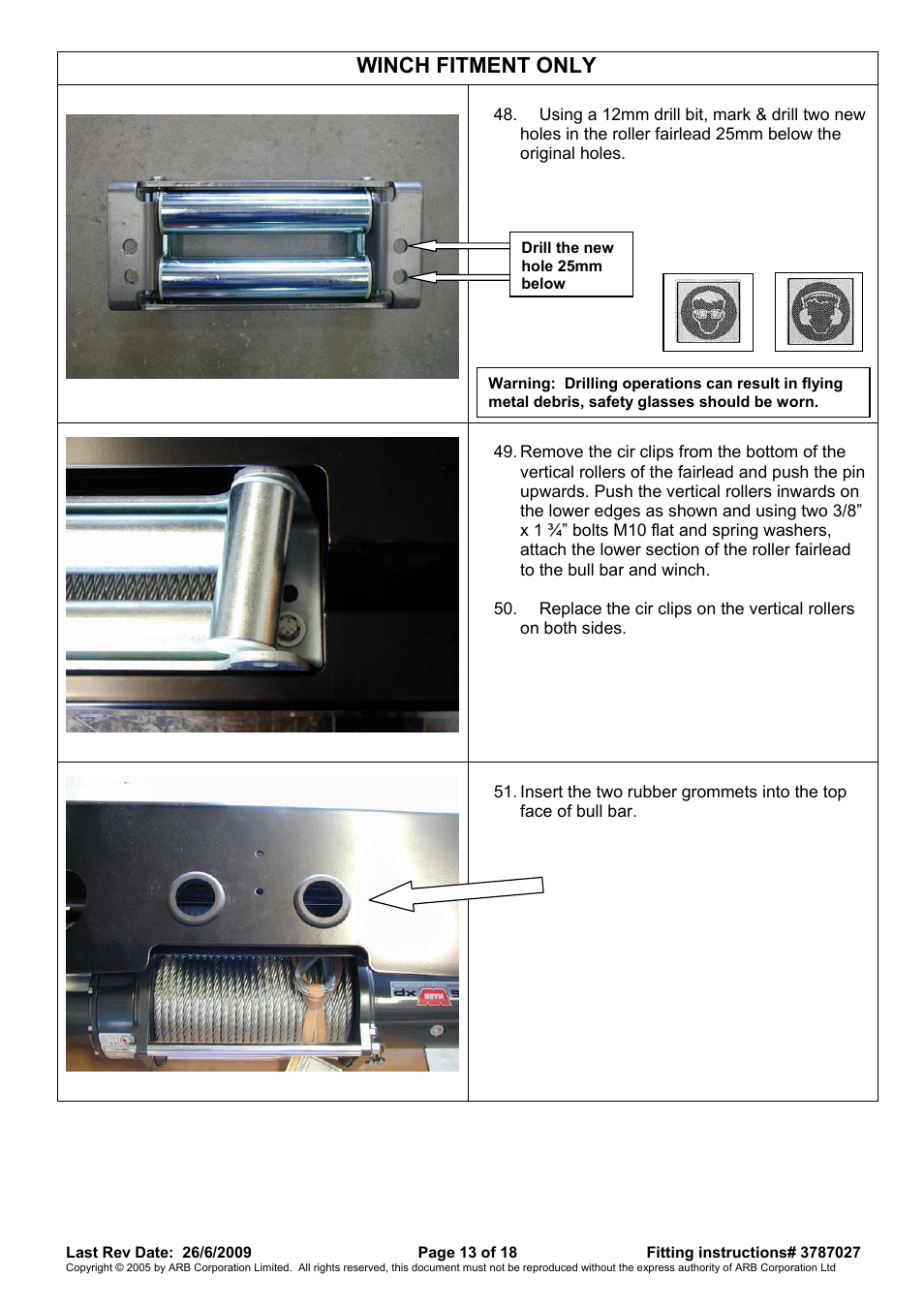 Winch fitment only | ARB 3438260 User Manual | Page 13 / 18
