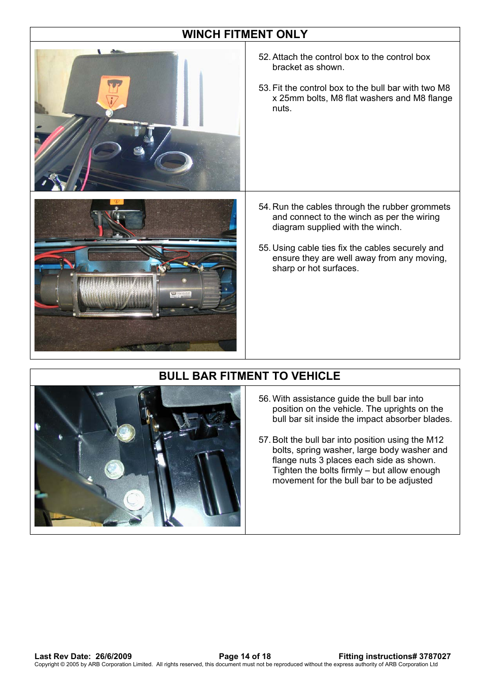 Winch fitment only, Bull bar fitment to vehicle | ARB 3438260 User Manual | Page 14 / 18