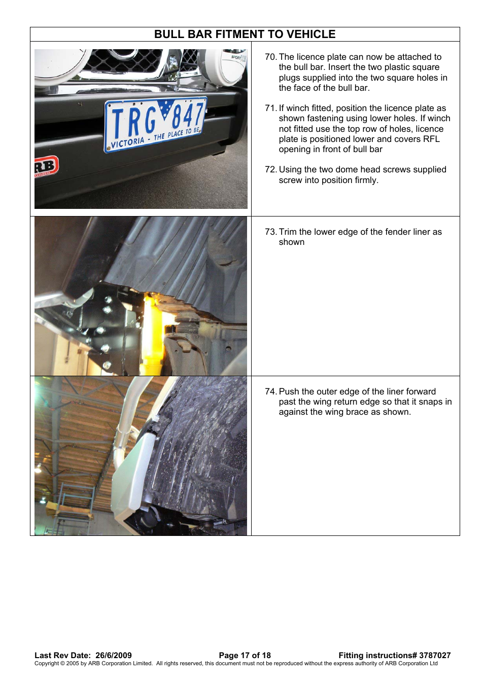 Bull bar fitment to vehicle | ARB 3438260 User Manual | Page 17 / 18