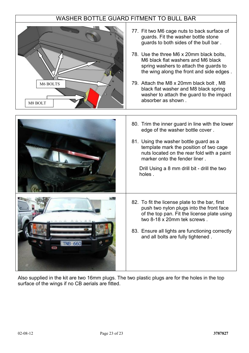 Washer bottle guard fitment to bull bar | ARB 3232200 User Manual | Page 23 / 23