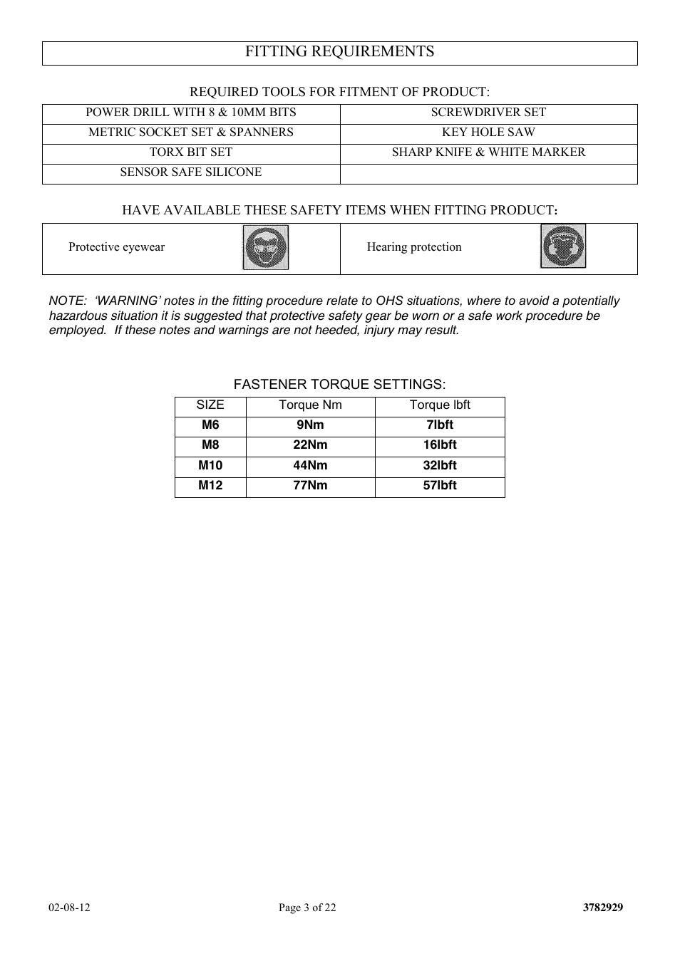 Fitting requirements | ARB 3232200 User Manual | Page 3 / 23