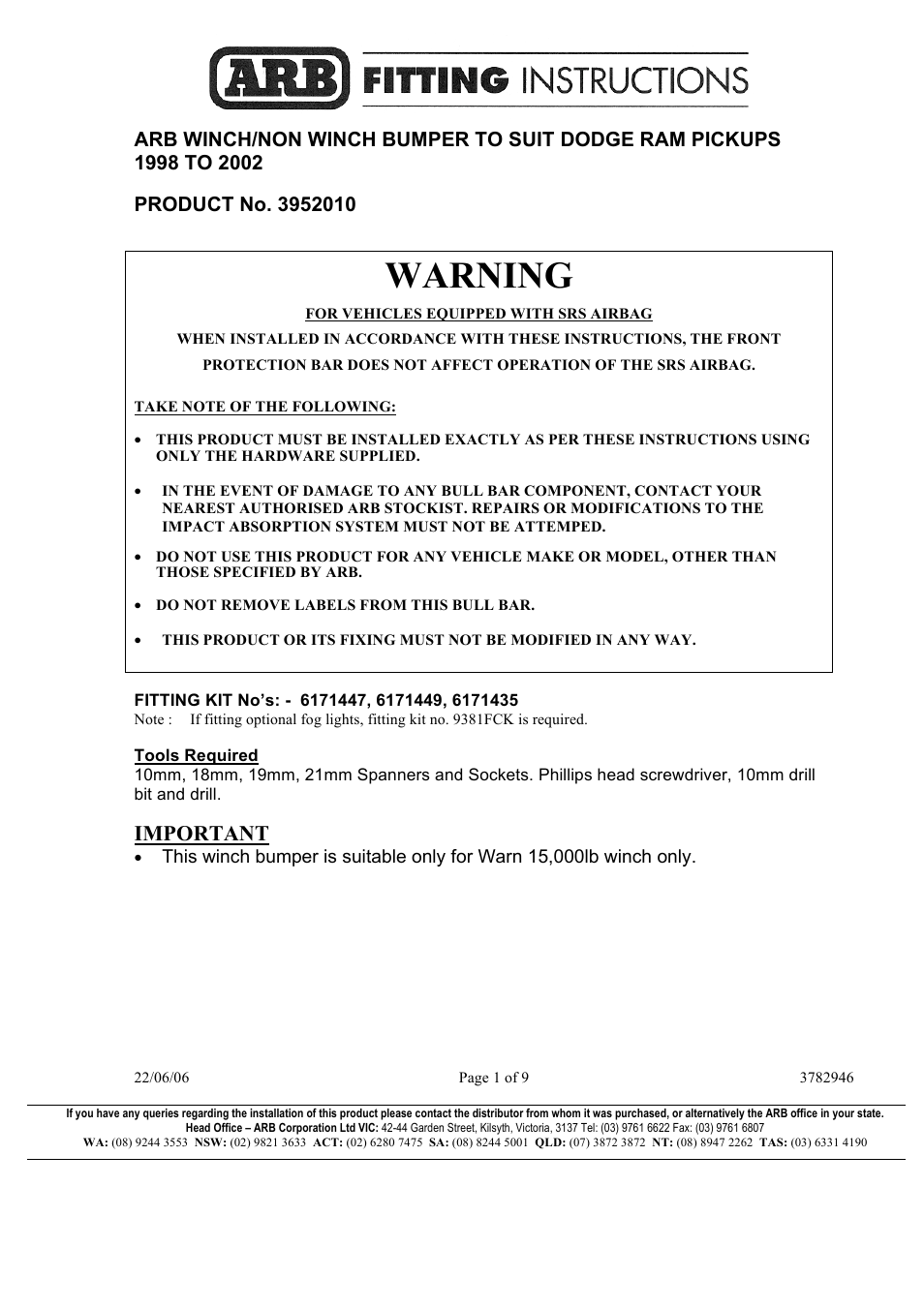 ARB 3952010 User Manual | 9 pages
