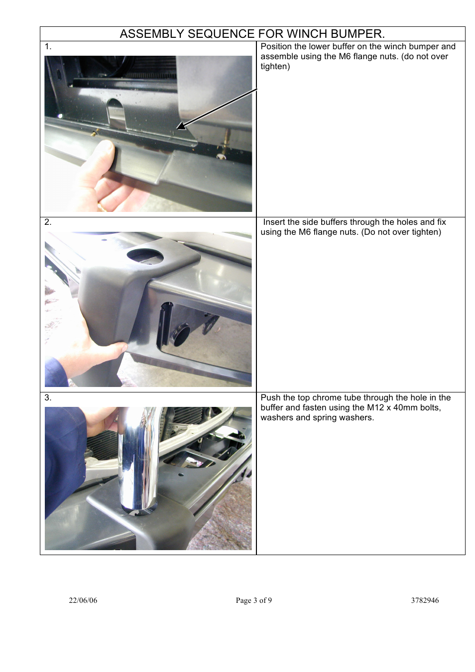 Assembly sequence for winch bumper | ARB 3952010 User Manual | Page 3 / 9