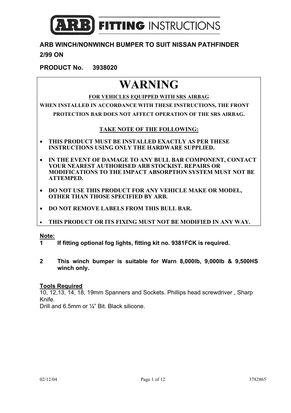 ARB 3938020 User Manual | 12 pages