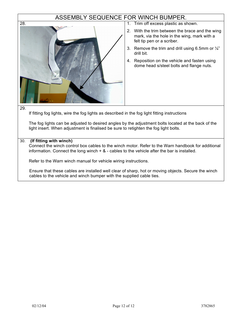 Assembly sequence for winch bumper | ARB 3938020 User Manual | Page 12 / 12