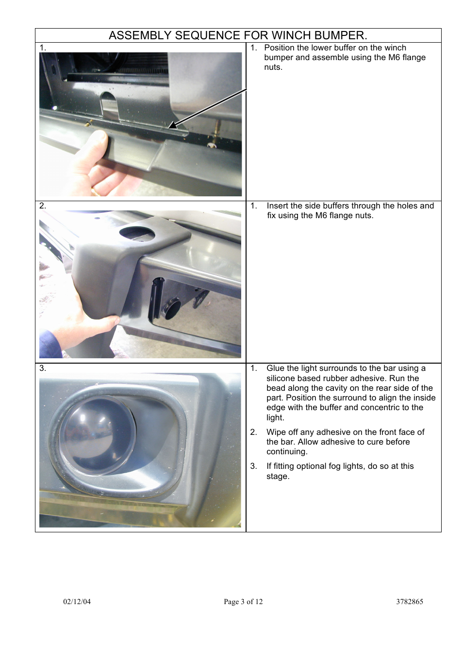 Assembly sequence for winch bumper | ARB 3938020 User Manual | Page 3 / 12