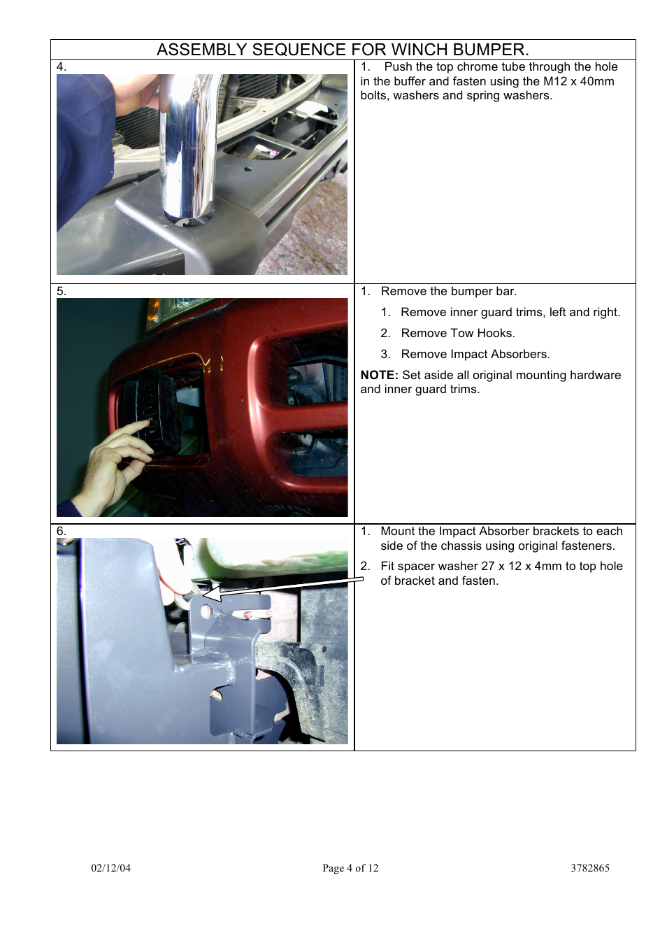 Assembly sequence for winch bumper | ARB 3938020 User Manual | Page 4 / 12