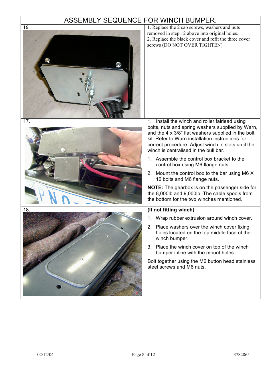 Assembly sequence for winch bumper | ARB 3938020 User Manual | Page 8 / 12