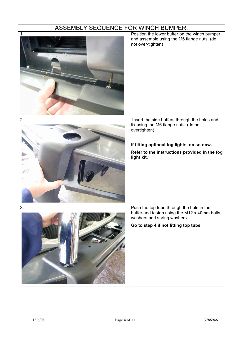 Assembly sequence for winch bumper | ARB 3936020 User Manual | Page 4 / 12