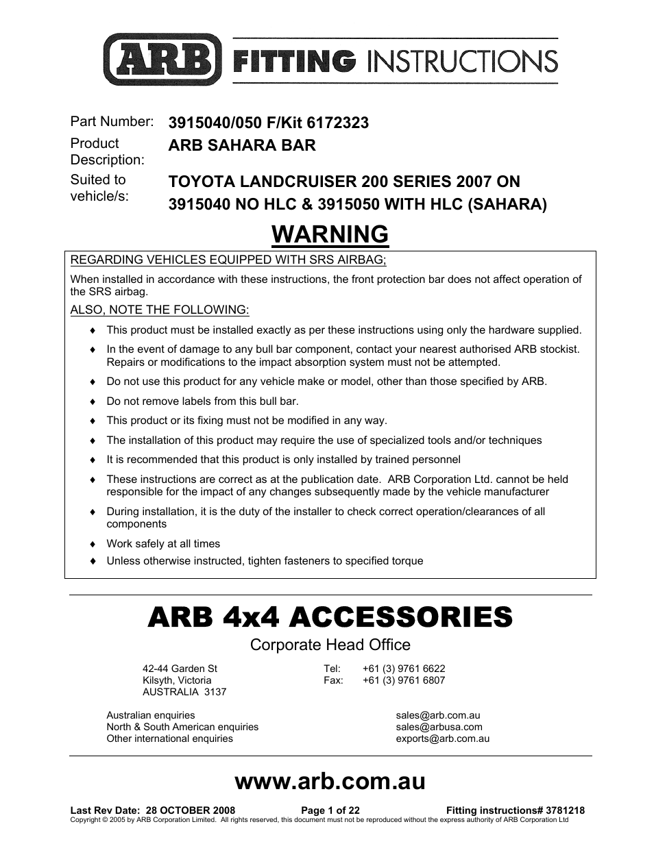 ARB 3915040 User Manual | 22 pages