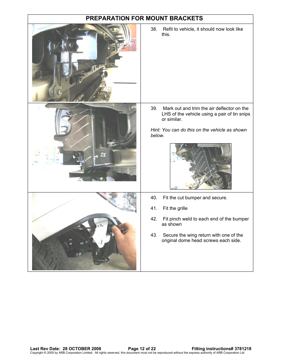 Preparation for mount brackets | ARB 3915040 User Manual | Page 12 / 22